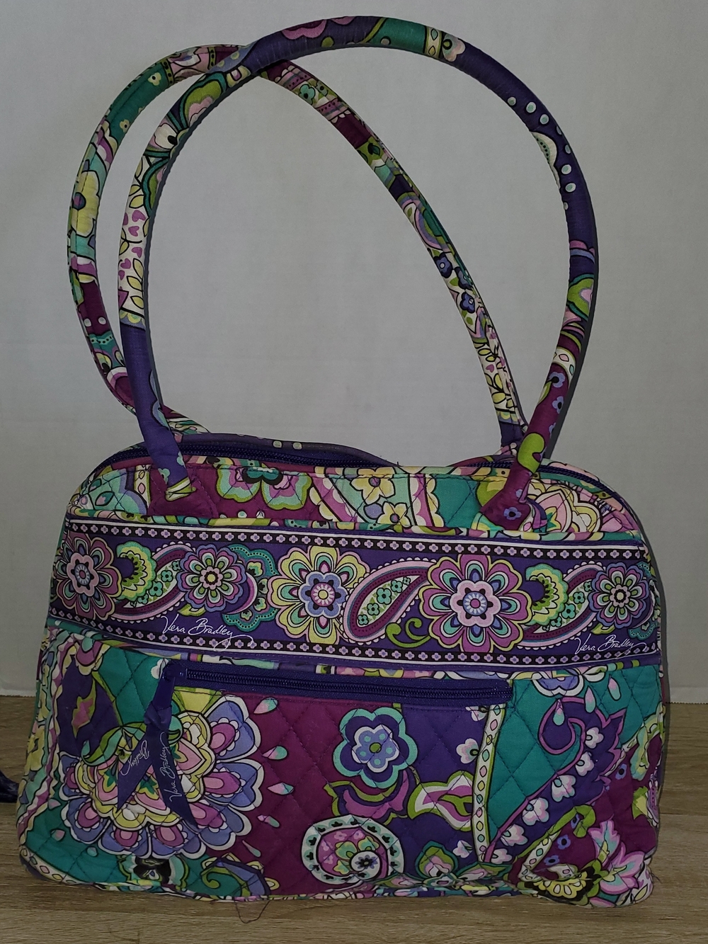 Vera Bradley Purple Heather Paisley Quilted Tote with Teal & Lime Accents